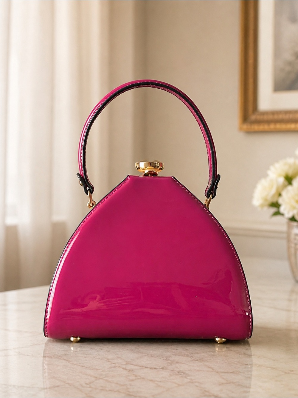 Pink Patent Top-Handle Evening Bag
